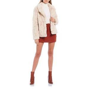 Jou jou Faux Fur Notched Collar Women Coats,  Cream, S: L